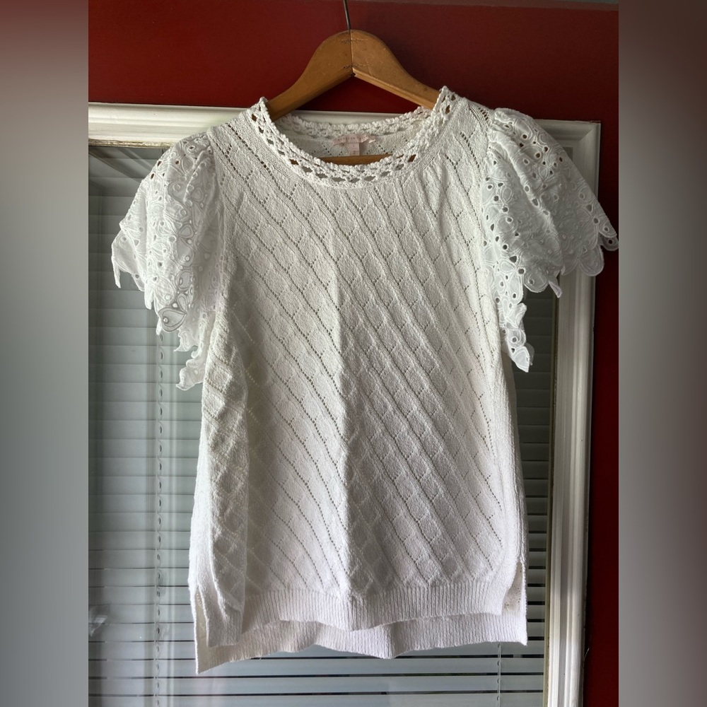 Lace Short Flutter Sleeved White Sweater